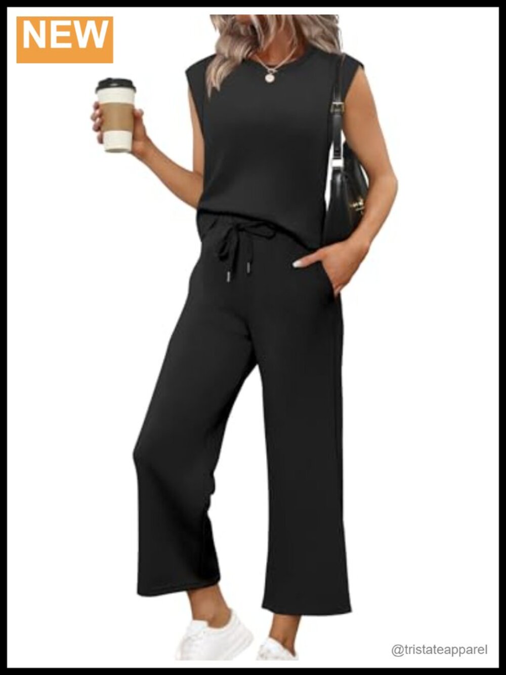 Two Piece Set Cap Sleeve Top Wide Leg Crop Pants Lounge Travel Casual